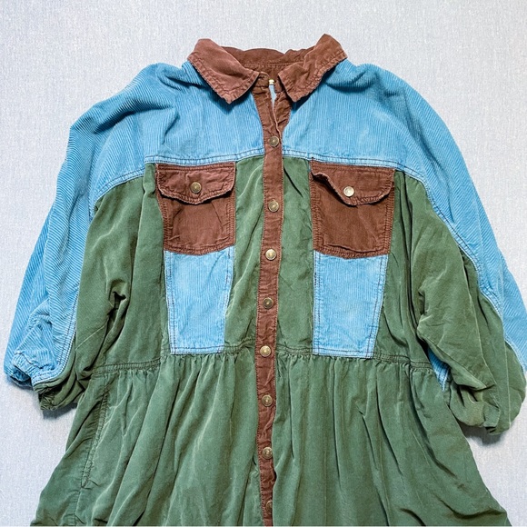 Free People Wild Roads Mini Button Down Puff Sleeve Babydoll Pocket Dress Size S - Picture 2 of 7